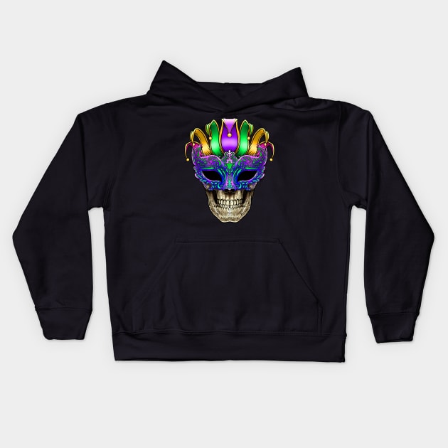 Mardi Gras Skull Mask Kids Hoodie by BDAZ